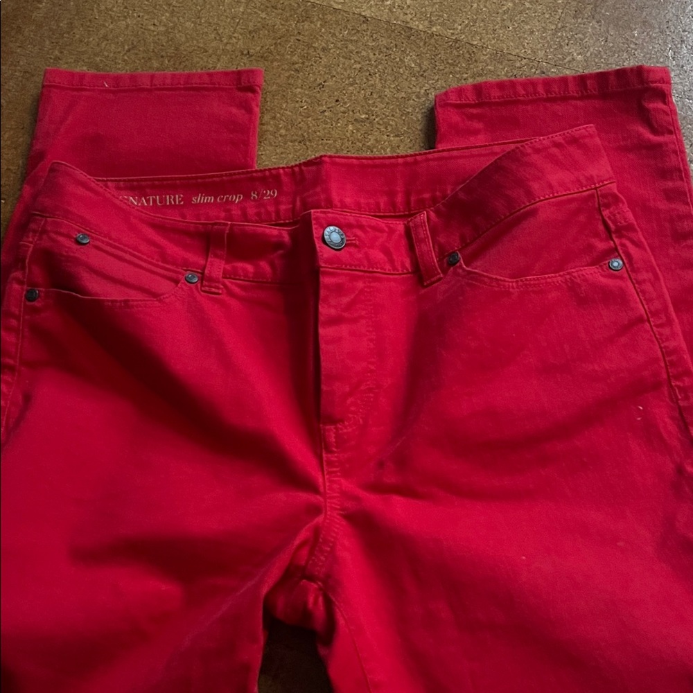 Red Slim Crop Jeans